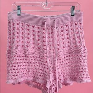 Aerie Pink Crochet Swim Coverup Shorts
